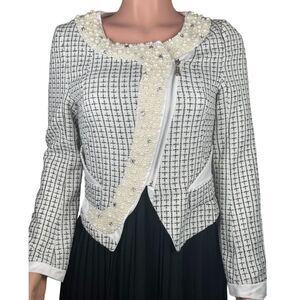 Beulah asymmetrical women's M zip blazer jacket, faux‎ pearl embellished, TWEE